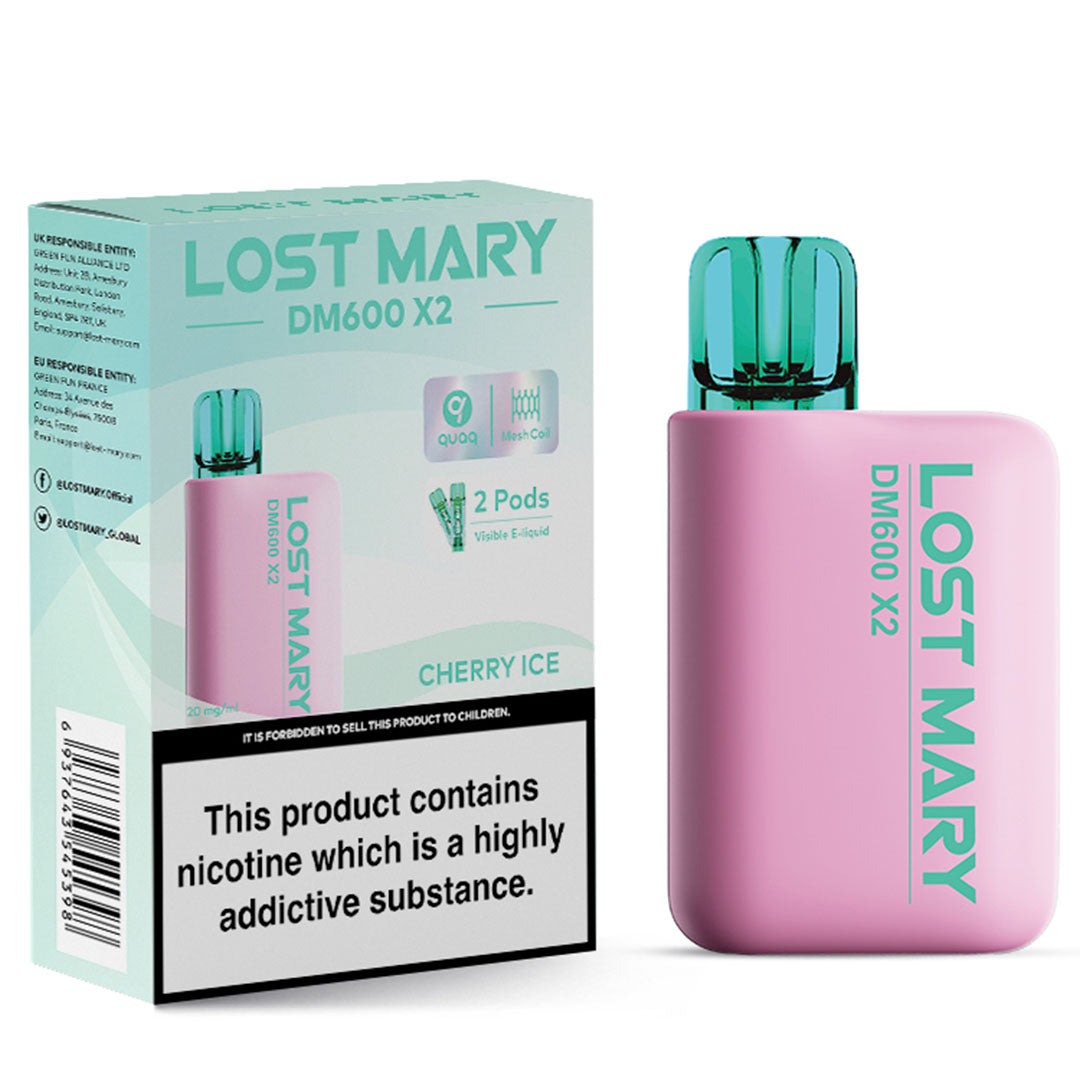 Lost Mary DM600 X2 1200 Disposable Vape  Lost Mary Cherry Ice  