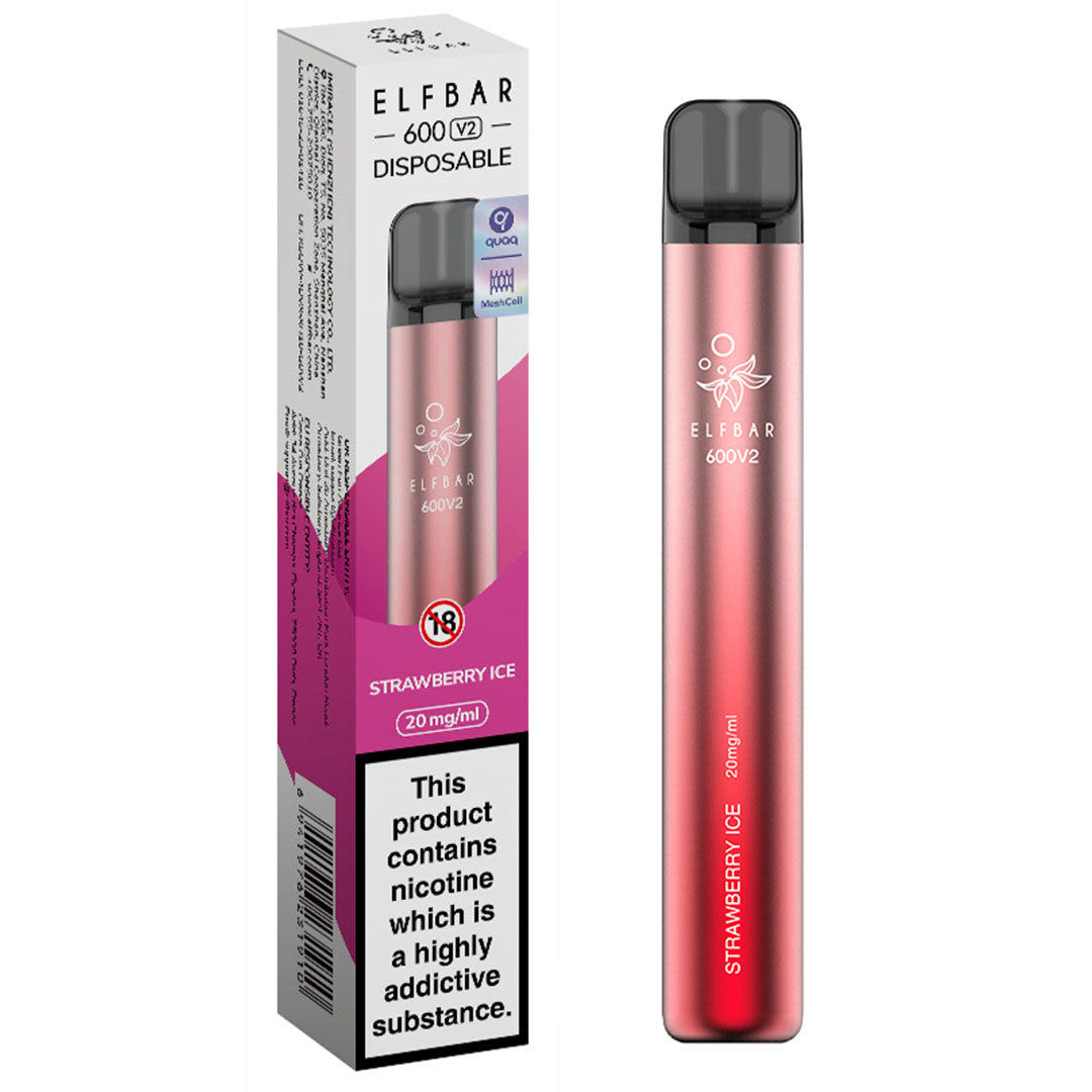 Elf Bar 600 V2 Disposable vape - Short date July-Sept  Elf Bar Strawberry Ice  